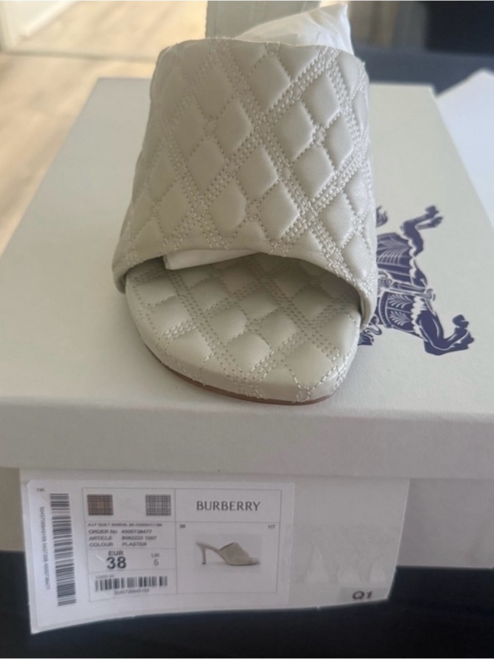 Burberry Plaster Quilted Open-Toe Stiletto Mules - Picture 2 of 7